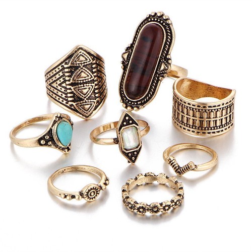 Jewelry Boho Tophus Fashion Thumb Rings Women Set of 8 Heart Love Diamond - Picture 11 of 12