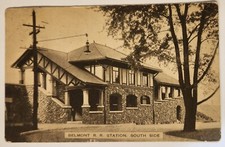 POSTCARD, BELMONT MA, RAILROAD STATION, SOUTH...