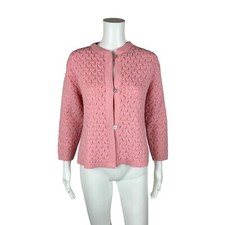 Vintage 60s Pointelle Cardigan Baby Pink Women's Sweater Rockabilly