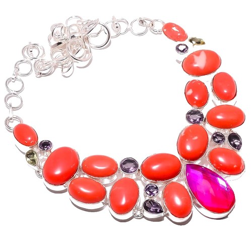 Oval Red Coral Pendant Necklace In 14K Solid Gold / 14K Gold Filled - Foto 7