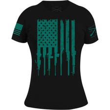 Grunt Style Women's Rifle Flag Crewneck T-Shirt - Black/Teal