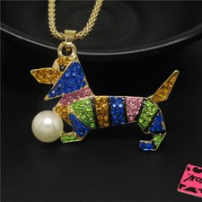 New Fashion Lady Color Cute Dog Pearl Bling Crystal Pendant Women Necklace