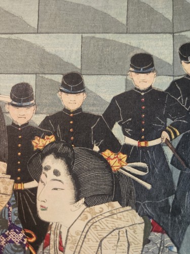 TSUKIOKA YOSHITOSHI - Hofdamen am Bahnhof - Farbholzschnitt - 1879 - Ukiyo-e - Bild 6 von 13