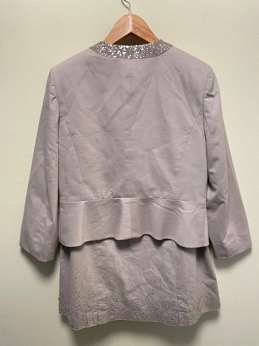 Context Skirt Set Women 10P 12P Gray Sequin Trim Skirt Jacket