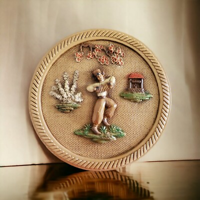 Vintage Girotti Sculptured 3D Chalkware Wall Art Dancing Dutch Boy 1965 12in