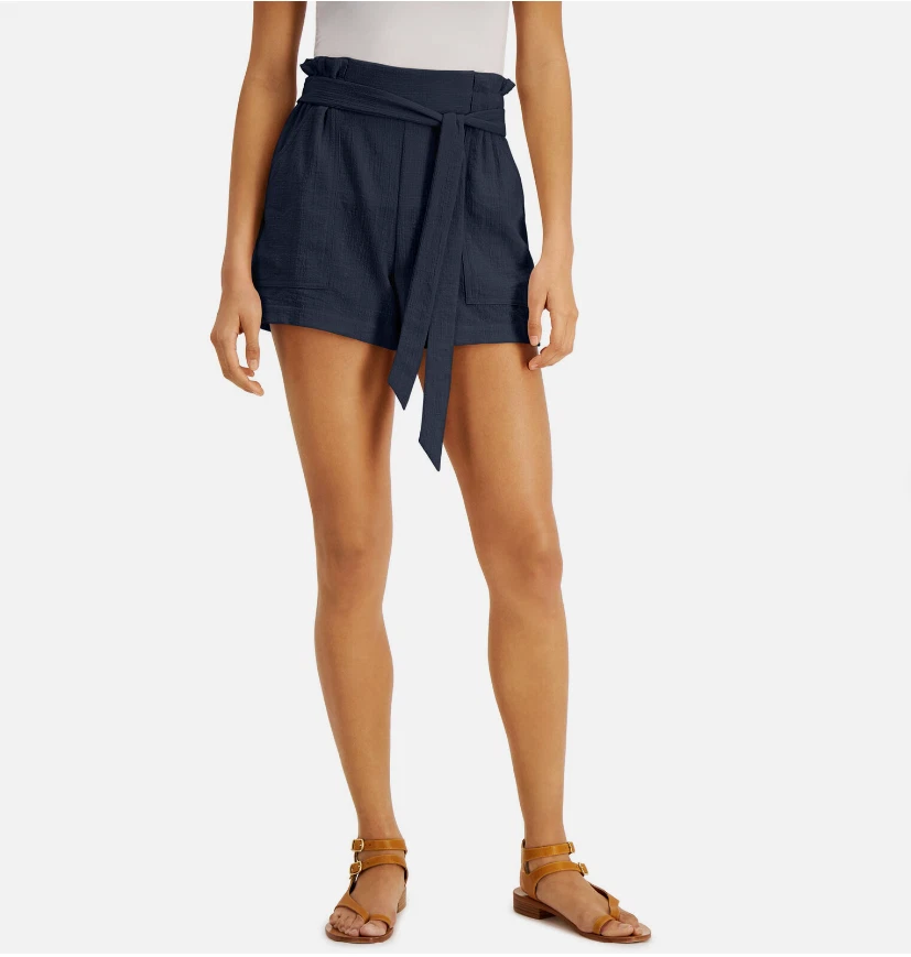 Pantalones Cortos BCX Para Mujer Junior Bolsa de Papel Corbata Cintura X-Pequeños Azul Marino 24Wx3L Foto 2 de 4