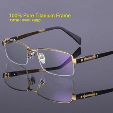 100% Pure Titanium Reading Glasses Half Rimless Men's Readers Glasses +50 +500