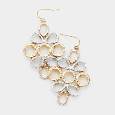 Textured Cluster Dangle Multi Tone Earrings