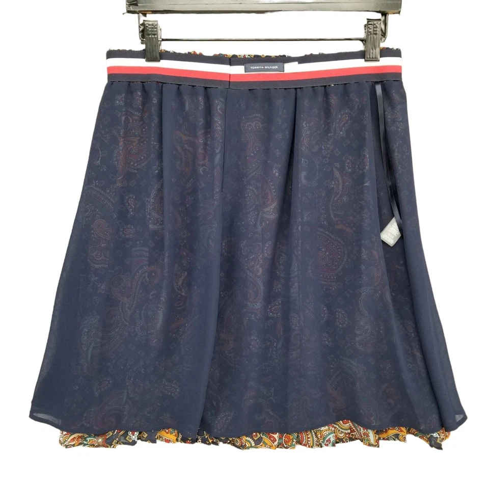 Tommy Hilfiger Pleated Paisley Skirt Navy Midnight Multi Woven Knee Length Sz 8 - Изображение 4 из 4