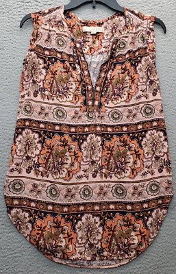LOFT Blouse Top Women's XS Multi Floral Rayon Sleeveless Rounded Hem V Neck