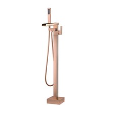 Rose Gold Bathroom Bathtub Faucet Floor Mount With Handheld Shower Mixer Taps