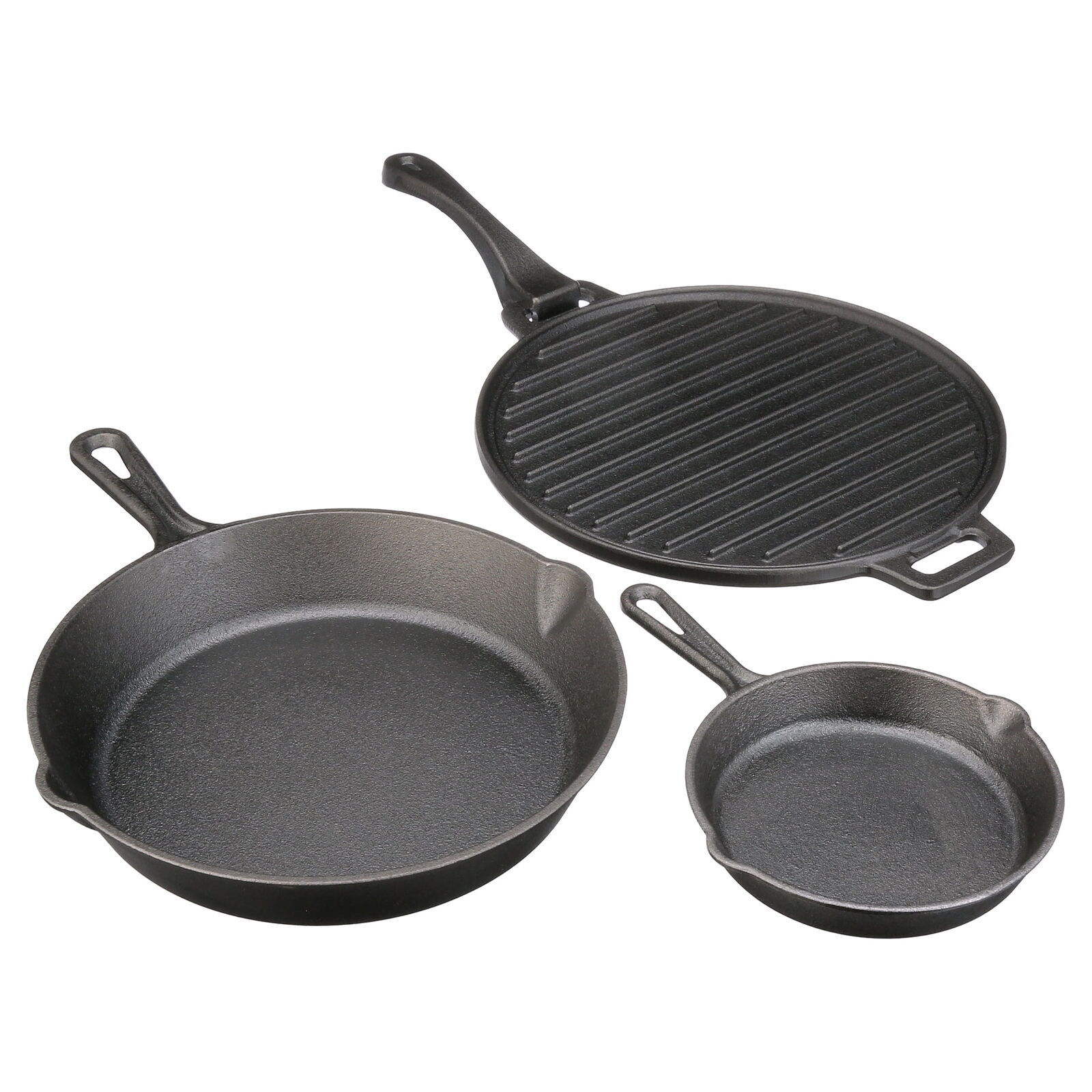 4-Piece Cast Iron Pre-Seasoned Skillet Set with Handles Griddle Kitchen Cookware