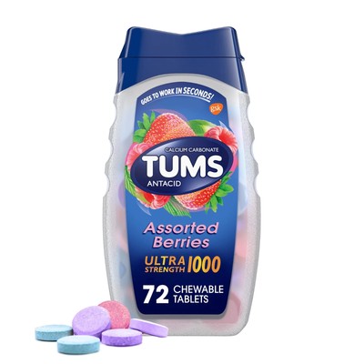 Tums Ultra Strength 1000 Assorted Berries Antacid Tablets, 72 Ct