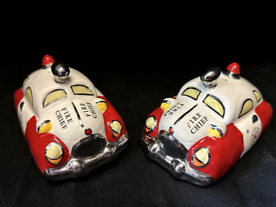 Henry Cavanagh Fire Chief Retro Car Salt Pepper Shakers Firefighter New In Box