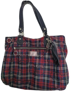 red and black plaid coach purse