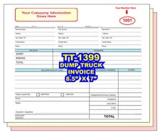  DUMP TRUCK INVOICE  CUSTOM PRINTED 2 or 3 Part Carbonless
