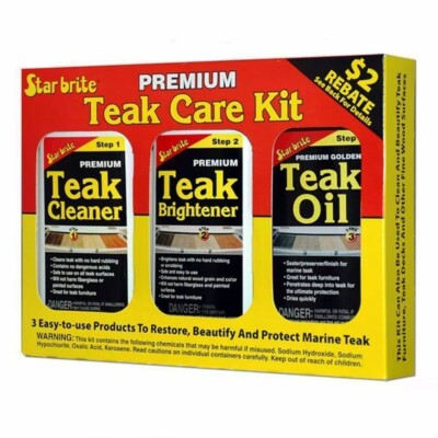 Starbrite Premium Teak Care Kit Cleaner Brightener Oil Long Lasting 081216