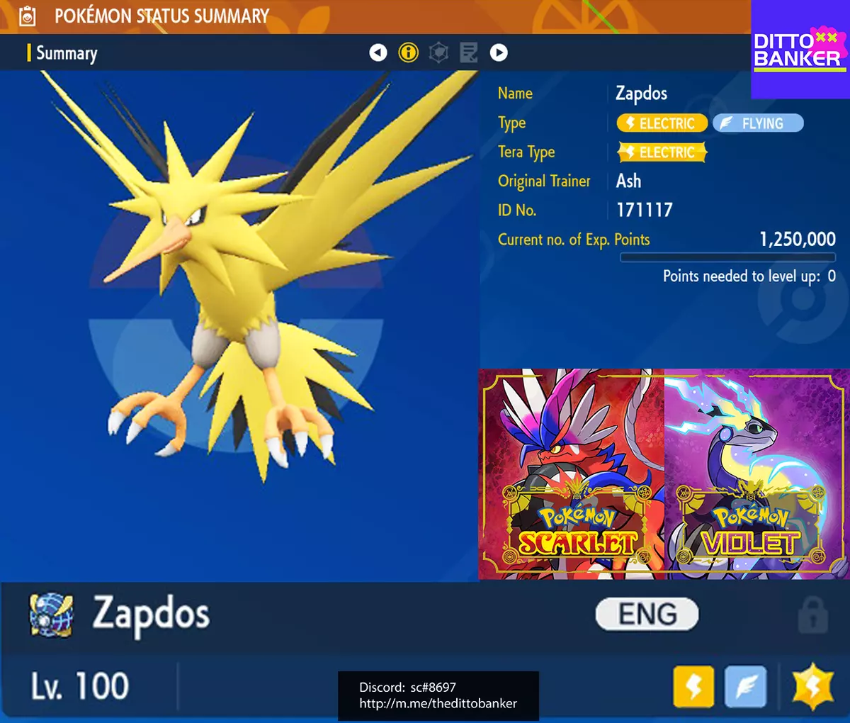 Shiny Legendary Zapdos / Pokemon Let's Go / 6IV Pokemon / Shiny Pokemon /  Legendary Pokemon