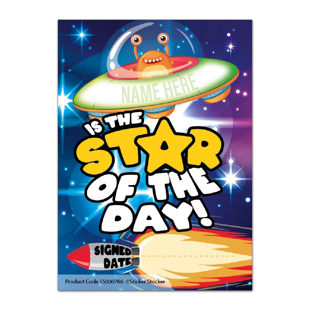 A6 Praise Note Pad 100 Sheet Incentive Rewards - Star of the Day Space Alien