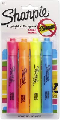SHARPIE Accent Tank-Style 4 Count (Pack of 1), Pink+Orange+Yellow+Blue 