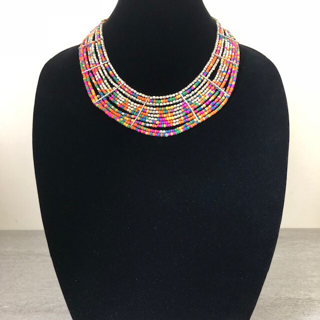 Multicolor Multilayer Seed Bead Bib Necklace - image 6
