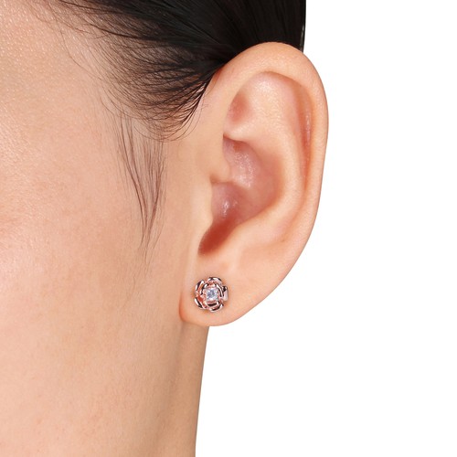Amour Rose Silver Created White Sapphire Floral Earrings, Pendant & Chain Set - Picture 4 of 5