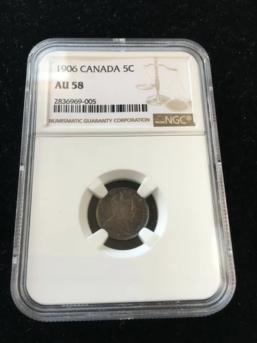 1906  NGC Graded Canadian Small Silver Five Cent, **AU-58**
