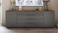 Sideboard 200 cm Weiß Hochglanz Kommode Schrank Anrichte Metallgriffe Modern TOM