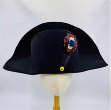 Napoleon French Admiral Captains Bicorne Hat Woolen Cosplay Black Cap Replica