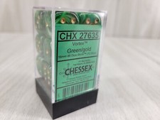 Chessex Vortex Green/Gold 16mm d6 Dice Block 12 