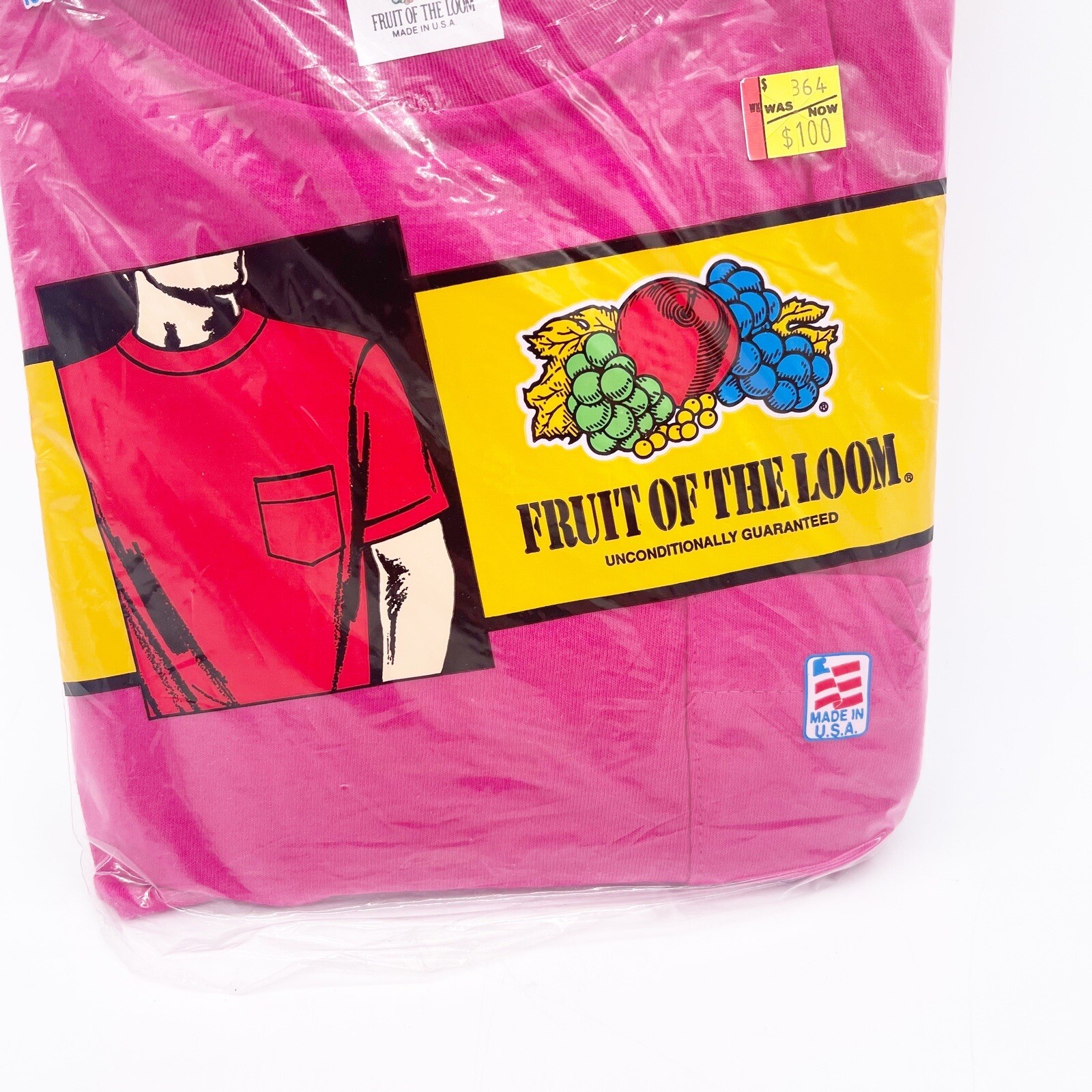 Fruit Of The Loom Pink Pocket T Shirt Vintage 1991 Made USA Size XL New