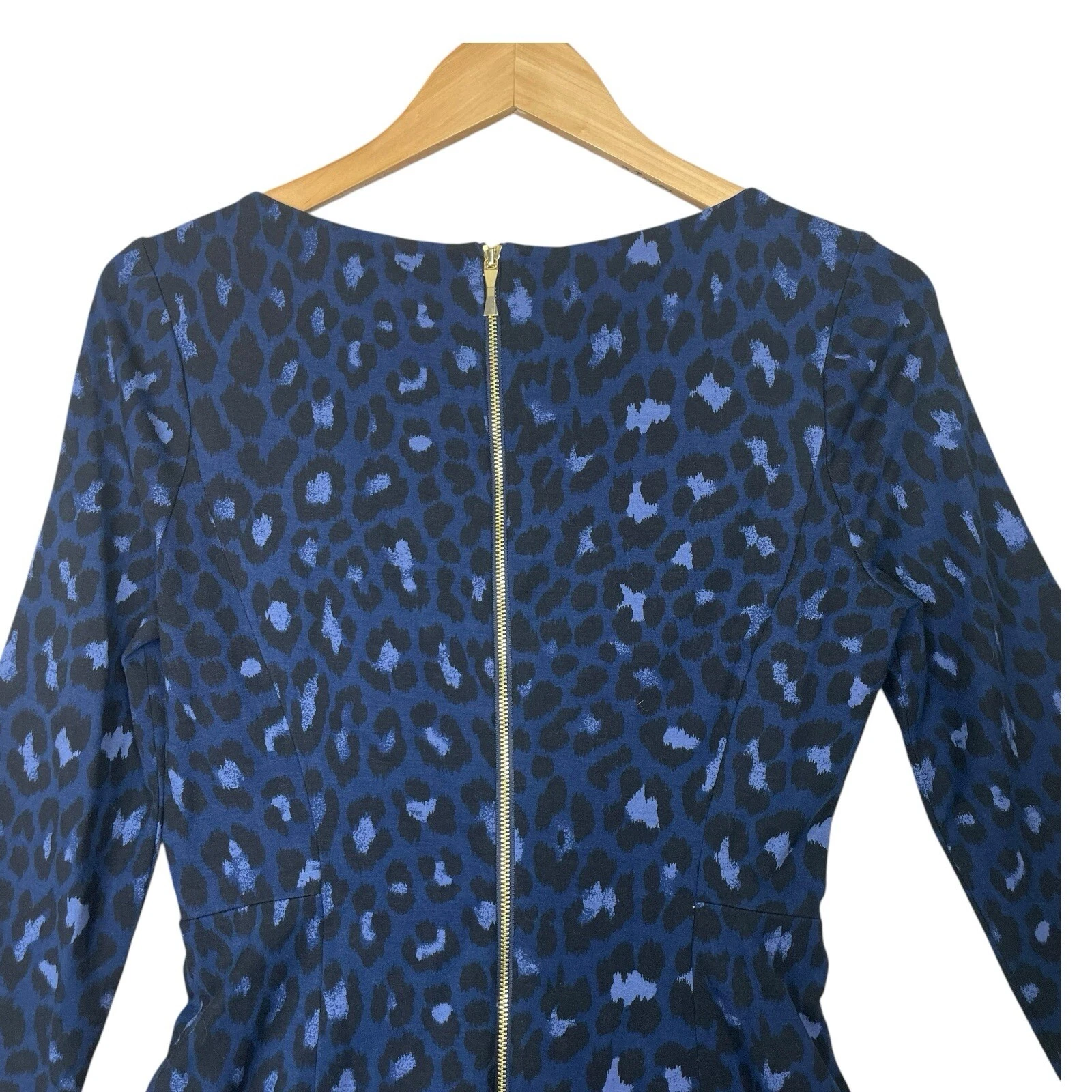 Abito Kate Spade linea A Broome Street Leopard Ponte blu manica 3 4 tg 6 tasche