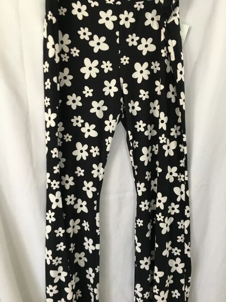 New No Boundaries Floral Knit Flare Pants Juniors Women Black White Many  Sizes