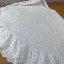 Vtg White Eyelet Embroidered Ruffle Oval Tablecloth 30x78 Country Cottagecore