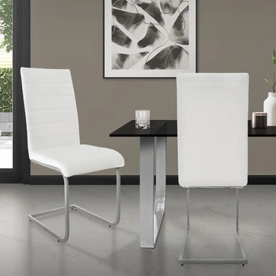 Lot de 2 chaises pied luge blanc en simili cantilever à dossier haut pour salon - Photo 1/4