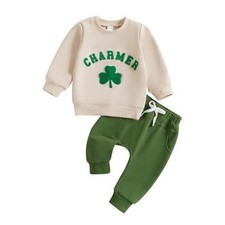 Toddler Baby Boy St Patricks Day Outfit Charmer Shamrock 0-6 Months Khaki