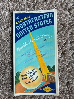 SUNOCO ROAD MAP,  NORTHEASTERN UNITED STATES 1939, WORLDS FAIR EDITION, 1939