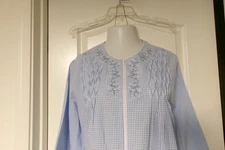 Miss Elaine mid sleeve robe Size XL Style 862614 Blue & white checkered print