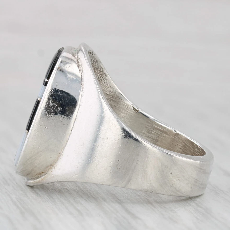 Anillo Mosaico Cuarcita Madreperla Plata de Ley Talla 12 Angie Tom Navajo Foto 3 de 4