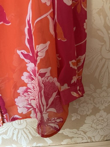 Lipsy Pink Orange Floral Floaty Long Sleeve Shirt Length 30 ins 16 - Picture 2 of 6