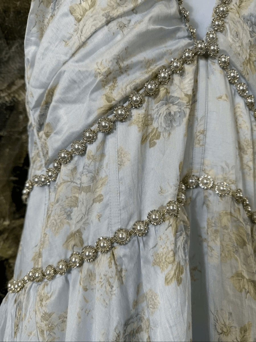 chinese dress ladies The Scarlette Dress in Victorian Blue Roses 12 / Victorian Blue Roses main image 1