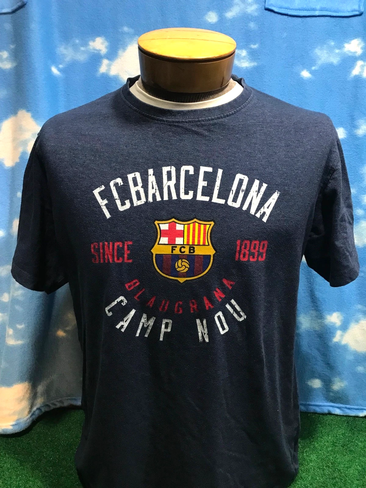 FCbarcelona Shirt T-Shirt Blue Large L FCB Camp Nou soccer C37