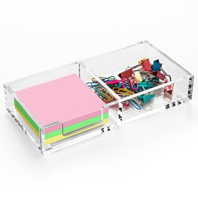 WORHE Sticky Note Holder 2 in 1, Clear Acrylic Memo Pad 7.7'' x 3.9'',