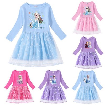 Kinder Mädchen Elsa Anna Prinzessin Cosplay Langarm Geburtstag Party FancyKleid