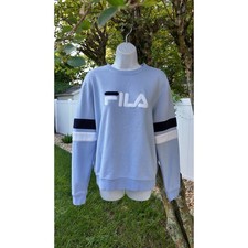 FILA Blue Crewneck Sweatshirt Logo Embroidered Colorblock Sleeve Women  s L