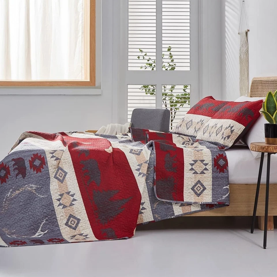 Colcha Black Bear Lodge tamanho completo/queen rústico chifres de cama cabine leve... - Imagem 3 de 4