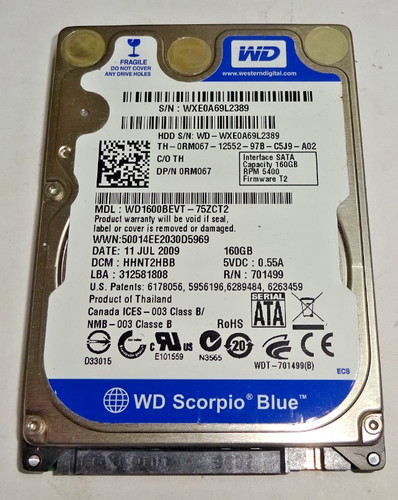 WESTERN DIGITAL *** WD1600BEVT *** 160 GB*** SATA HDD Notebook 2,5 Zoll #NFP1234