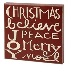 Christmas Decor HW4486 Christmas Believe Joy Peace Noel Primitive Wood Box Sign