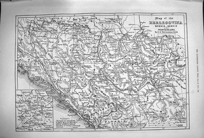 Original alter antiker Druck 1876 Karte Herzegowina Bosnien Serbien Mo 19.