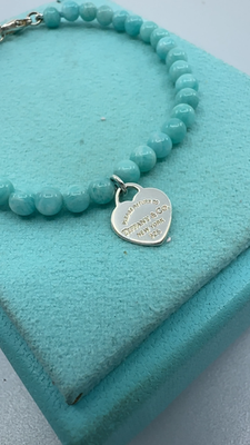 Tiffany & Co. 925 Silver Mini RTT Heart 4mm Amazonite 7